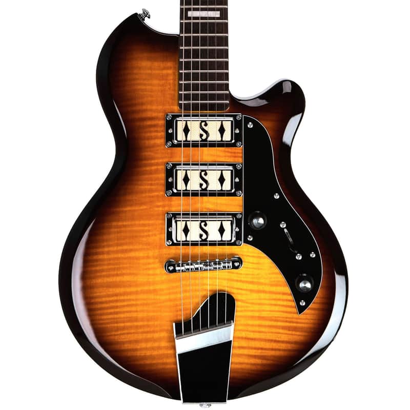 Supro 2030TS Hampton Triple Pickup Island Series Electric Guitar Flame Maple Tobacco Burst image 1