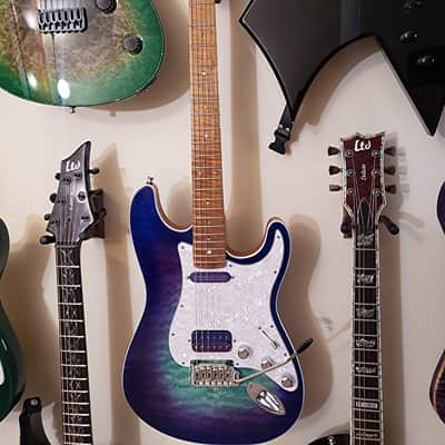 Bottom price on a Beautiful USA Bound Alder body.Quilt maple top. In "Deluxe blue dragon" .Made for a Strat neck #DD-412 image 13