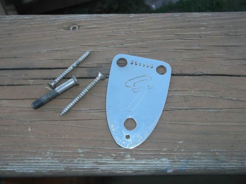 1972 Fender Stratocaster or Jazz Bass serial number neck plate with original screws. image 1