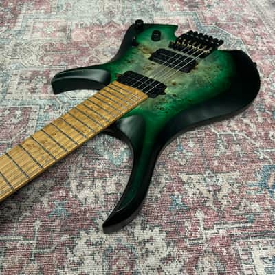 Headless Multiscale 7 String Electric Guitar in Trans Green Burst w/Deluxe GigBag image 10