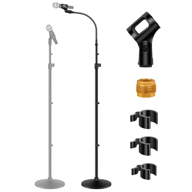 Microphone Stand, Mic Stand Detachable Gooseneck Mic Floor Stand Height Adjustable From 32Â€ To 70Â€ With Weighted Round Base For Blue Snowball Sm7B Sm58 Samson Q2U image 1