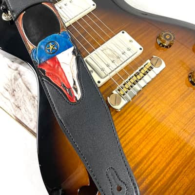 Walker And Williams CVG-19 Black Strap w/Hand Tooled Red, White, And Blue Texas Star Longhorn Design image 8