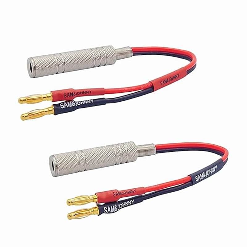 1/4" Banana Plug Adapter, Banana Plug to 6.35mm Adapter, 1/4 TS to 4mm Banana Plug Speaker Cable, 2 Pack of 6 Inch image 1