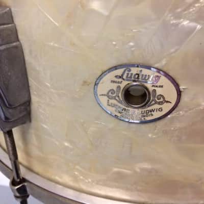 Ludwig & Ludwig Drum Set circa 1940 White Marine Pearl w/ Zildjian Zilco Cymbals image 15
