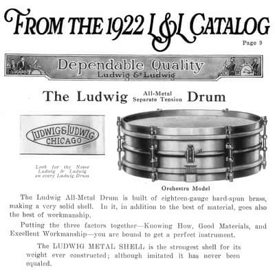 1922 Ludwig & Ludwig Professional "Dance" Model Snare No 5, 14x4 NOB 2-Piece Shell, Restored, Video image 11