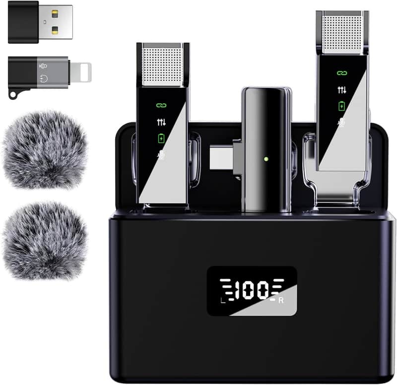 Pro Wireless Lavalier Lapel Microphone System for iPhone Android Phone PC Laptop with USB C/Lightning, 48KHz 24Bit, 30H Battery, Reverb, Noise Cancelling for Video Recording Podcast Stream Vlog image 1