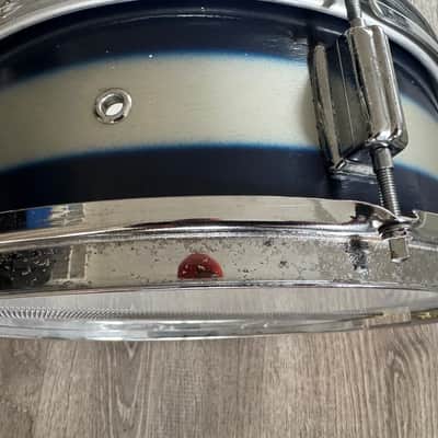 Rogers 1960s Cleveland Tag Covington Era Luxor Snare Drum 5x14 Blue And Silver Duco Multi Color image 9