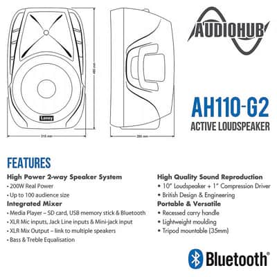 Laney AH110-G2 Audiohub Active Moulded 400-Watt Speaker with Bluetooth image 5