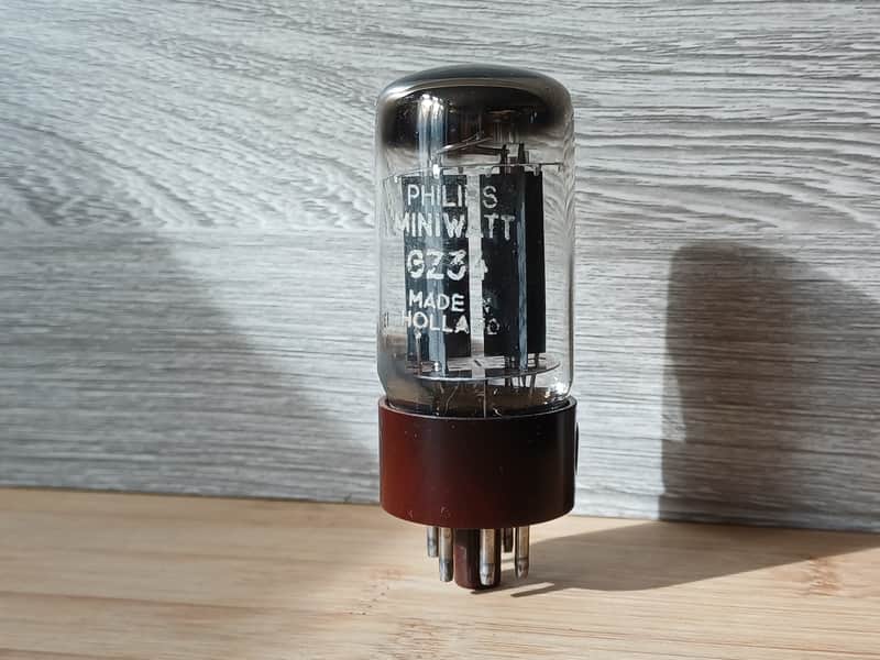 Ultra rare 1959  "A"NOS PHILIPS AMPEREX  GZ34 5AR4 double D GETTER f33 SMOOTH PLATE from SITTARD made ! PERFECT  balance super strong  Miniwatt label like Mullard image 1