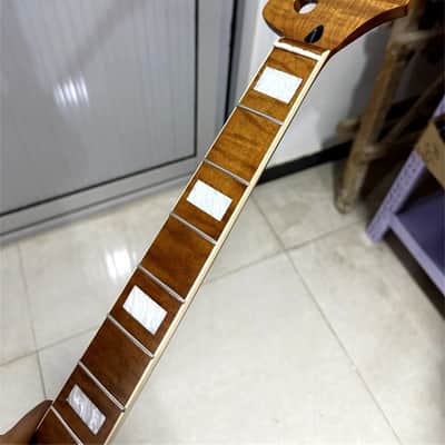 AAA 20 fret Roasted flame maple J BASS guitar neck part block inlay binding image 8