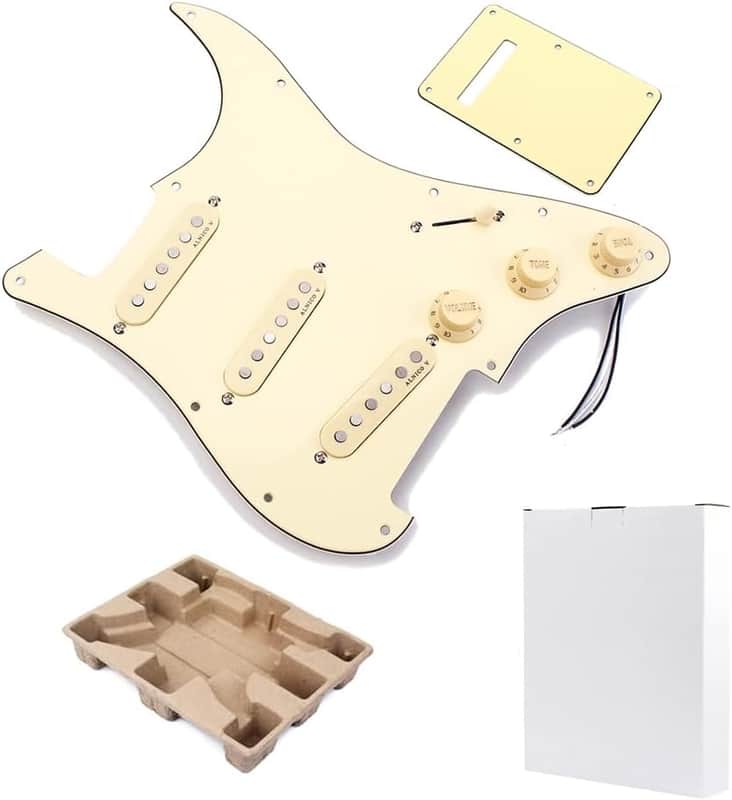 Prewired Loaded Pickguard, Pickguard Guitar 3-Ply SSS Prewired Loaded Pickguard with Alnico V Pickups Kit Humbucker Pickups for Stratocaster/Strat Electric Guitars Replacement Parts (101A) image 1
