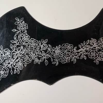 Teisco Del Rey Vintage Batwing Acoustic Pickguard Roses Vines 1960’s Black/Silver image 4