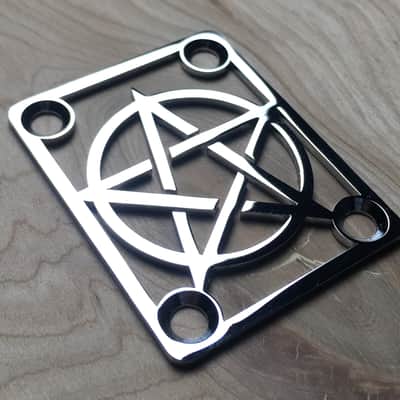 Pentagram Neck Plate For Bolt On Neck Guitar or Bass - Chrome Finish image 4