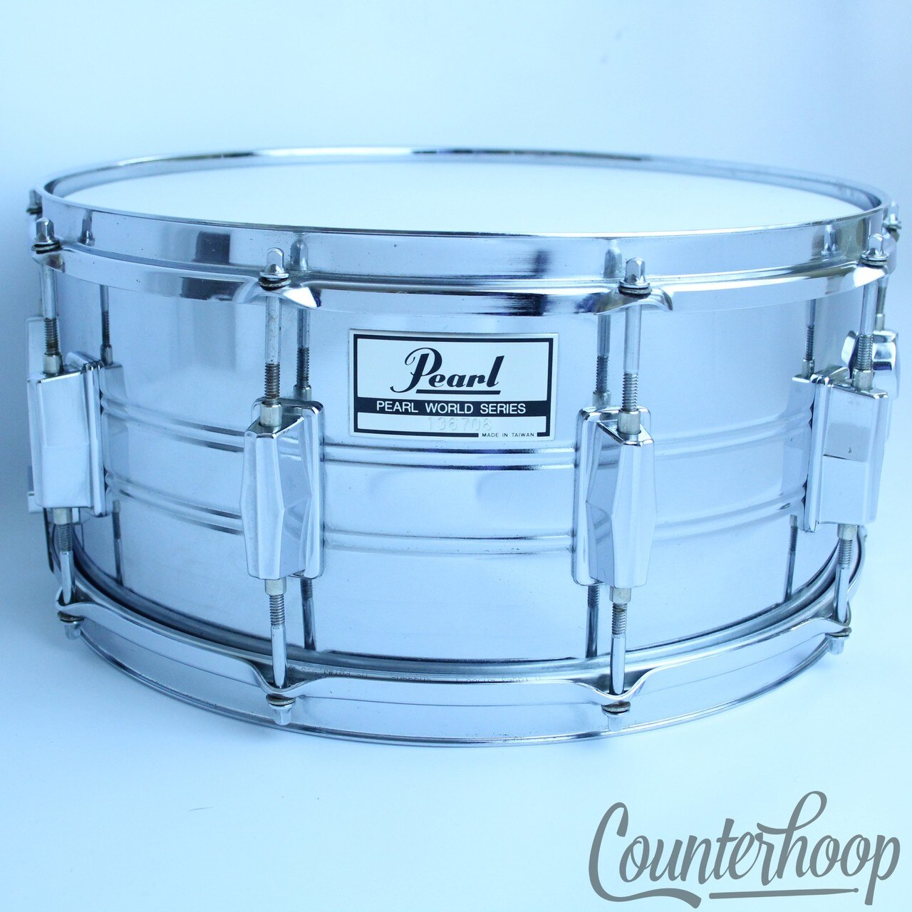 Pearl "World Series"14x6.5"Snare Drum 10-Lug Heavy Steel Vintage 80s Triple Rims — main photograph