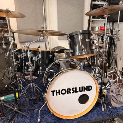 Ayotte Custom Piano black gloss wood hoop maple drum kit 22/12/14/16 image 3