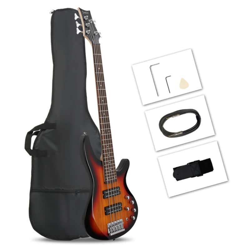 Glarry 44 Inch GIB 5 String H-H Pickup Laurel Wood Fingerboard Electric Bass Guitar with Bag and other Accessories - Sunsetr image 1