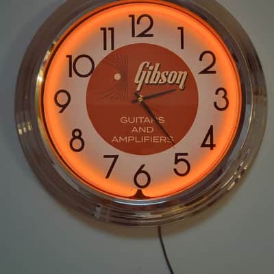 1950's/60's Style Gibson Guitars Neon Orange Wall Clock Killer Cool Man Cave, Bar, Garage Item image 1