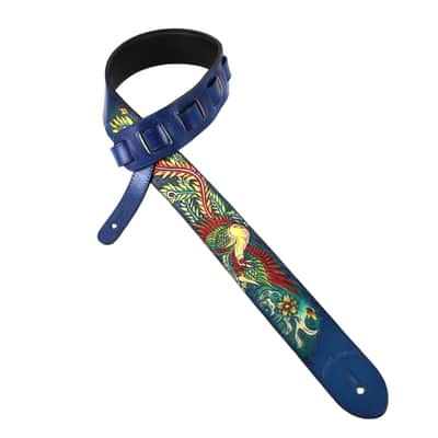 Walker & Williams KB-32 Skinny Cobalt Blue Premium Grain Leather Strap w/Hand Tooled Phoenix image 1
