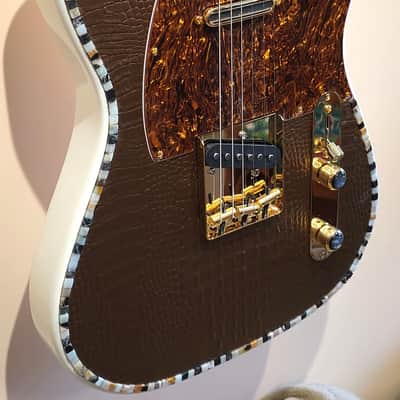Custom Designed & Crafted White Tele Style w/Gold Alligator Tolex & Amazonite Stones Serial #064 - 2025 image 2