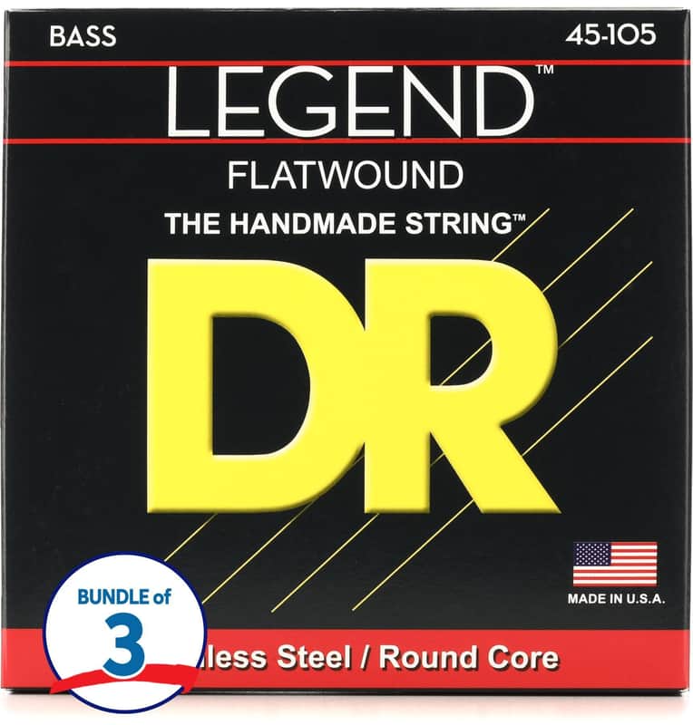 DR Strings Legend Polished Flatwound Stainless Steel Bass Strings (3 Pack) - .045-.105 Medium image 1