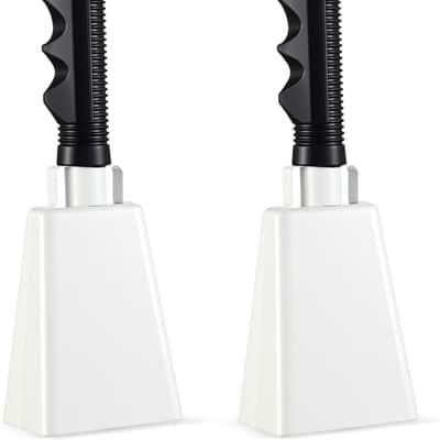 2 Pcs Cowbell 9 Inch with Handle Cheering Bells Noise Makers for Sporting Events Graduation Wedding Football Games Party Farm Bells Hand Chimes Percussion Musical Instruments(White) image 1