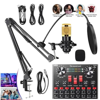 All-in-One Streaming & Recording Kit — BM800 Condenser Microphone + V8S Sound Card Bundle image 1