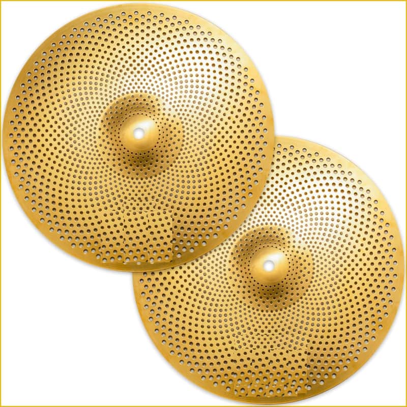 14 inch Low Volume Hi Hat Cymbals, High Hat Cymbal for Drum Quiet Practice (Gold, 1 Pieces) image 1