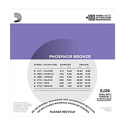 Mint 3-Pack D'Addario EJ26 Acoustic Guitar Strings Phosphor Bronze Custom Light 11-52 image 3