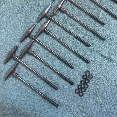 Slingerland Lot of  10 Vintage Torpedo Bass Drum T Tension 4 1/4” Rods 60s - Chrome image 5