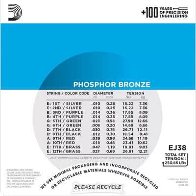 D'Addario EJ38 12-String Light Phosphor Bronze Acoustic Strings 10-47 image 3