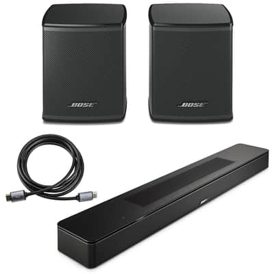 Bose Smart Soundbar, Black, Bundle with 2x Wireless Surround Speakers, 6' HDMI 2.0 Cable image 1