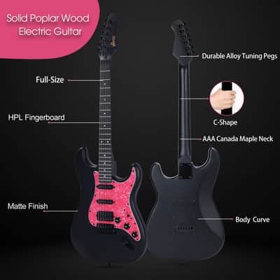 WINZZ EGS112H 39-inch ST Solid Poplar Wood Electric Guitar With Pink Pickguard image 4