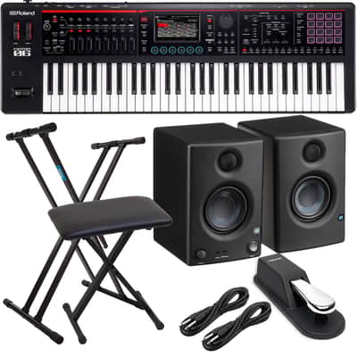 Roland Fantom-06 61-Key Keyboard, Keyboard Stand, Bench, Sustain Pedal, Presonus Eris 3.5, (2) 1/4 Cable Bundle