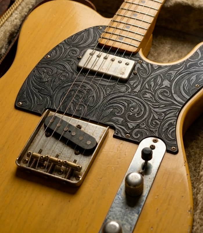 Fender Custom Telecaster Pickguard Paisley / Floral Embossed Black 2026 - Black image 1
