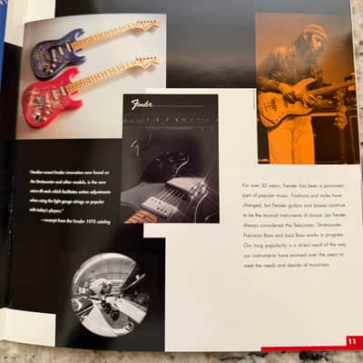 Fender Brochure Catalog 90s-2000s left-handed Stratocaster hardtail Fat American Standard paisley floral Strat Texas special American series telecaster American precision jazz bass five string hot rodded image 11