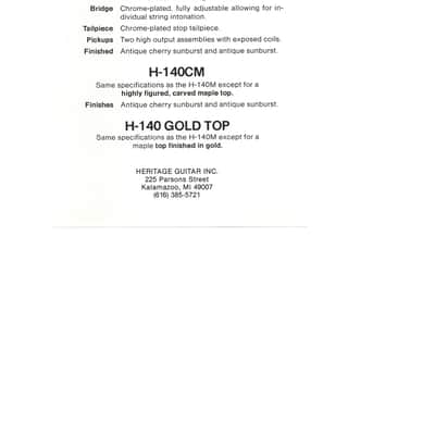 Heritage Guitars- H-140 CM, promotional print/cut sheet, 1988 image 2