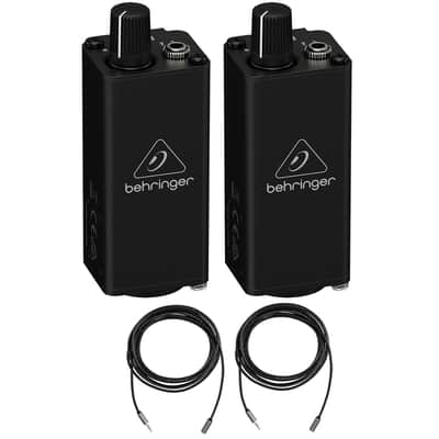 Behringer Powerplay PM1 Personal In-Ear Monitor Belt-Pack, 2-Pack, Bundle with 2x 10' Stereo Mini Male to Stereo Mini Female Headset Extension Cable image 1