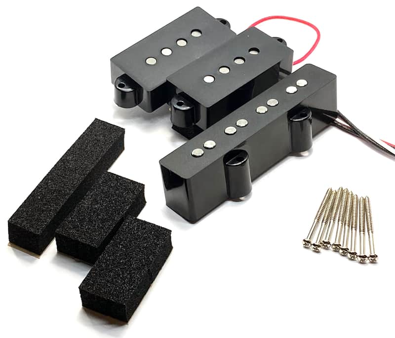 Dragonfire Vintage Alnico PJ Bass Pickup Set ~ 4 String PJ Bass Passive A5 Pickups, 4S PJ Set, Black image 1