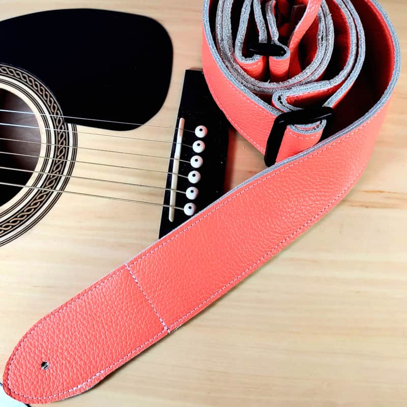 Coral Leather Premium Leather Guitar Strap- Light Orange Leather Guitar Strap-100% Leather Guitar Strap- Acoustic, Electric Bass Guitars image 1