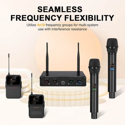 4-Channel Wireless Microphone System,UHF Cordless Mic Set w/ 4x10 Frequencies, 200ft, 2 Handheld Dynamic Mics, 2 Bodypacks & Headset/Lapel Microphones for Singing, Karaoke, DJ image 2
