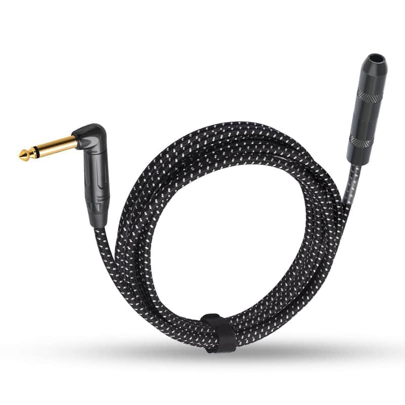10Ft Right Angle 6.35Mm 1/4 Ts Male To 1/4 Ts Female Adapter Cable,6.35Mm Right Angle 6.35Mm Mono Male To Female Guitar Extension Cable-1 Pack