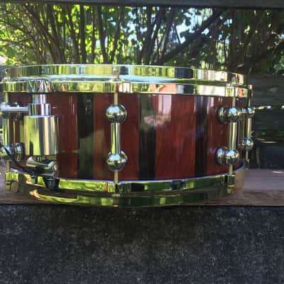 Meliti Acoustics 14'' x 5.5'' Bubinga and Ebony Stave Snare Drum 2015 Clear Gloss image 5