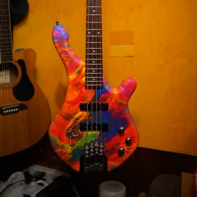 Unbranded Short Scale Headless Bass guitar - Matte UV Reactive Paint image 1