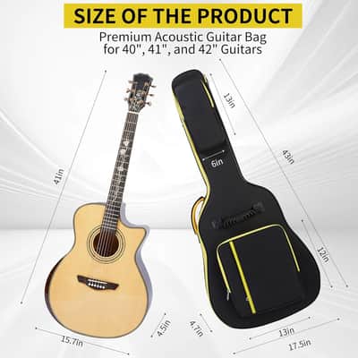 40/41/42" Acoustic Guitar Gig Bag (Fits 12 String & Dreadnought Guitars), 0.35" Thick Padded, 600D Waterproof Soft Guitar Backpack Case, 3 Pockets, Neck Fixed Strap & Adjustable Shoulder Straps image 3