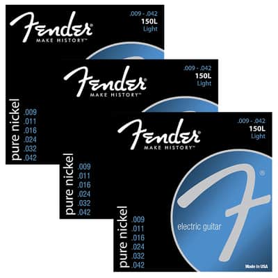 Fender 073-0150-309 150L Pure Nickel Electric Guitar Strings - Light (9-42) Pack of 3