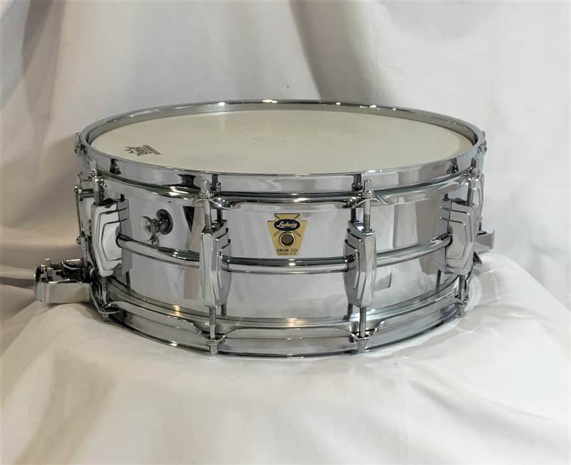 Ludwig No. 410 Super-Sensitive 5x14" Chrome Over Brass Snare Drum with Transition Badge 1958 - 1960 image 1