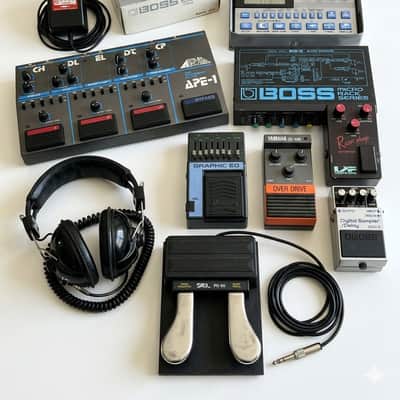 Boss, yamaha, aria, musico, siel, ibanez, vesta fire Dr-110, dd-10m, ape-1, graphique eq, razor sharp, dsd-2 (x2), pd80, rdd-10 1980