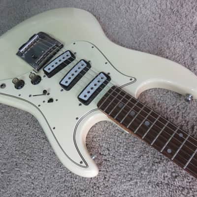 Vintage 1960s Lyle Guitar Aria Teisco Strat Offset Unique Alpine White Faded Rare Shape image 11