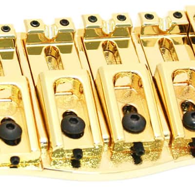 Hipshot 5T400G 4-String TransTone Flat Mount .750" Spacing Bass Bridge - GOLD image 1