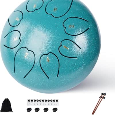 Steel Tongue Drum, 6 Inches 8 Notes Tongue Drum, Rain Drum for Outside Garden, Rain Chime Chakra Drum, Hand Pan Musical Instrument Gift with Bag for Adult Kids, Mallets for Meditation Yoga image 1